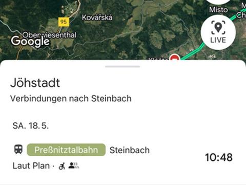 Ausschnitt aus Google Maps, wenn man auf eine Station auf der Karte klickt.