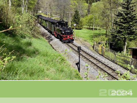 Deckblatt Kalender „Unterwegs mit der Preßnitztalbahn“ 2024
