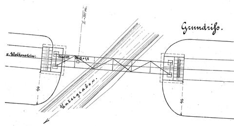 Draufsicht der Brücke entsprechend der Planungszeichnung des Sectionsbureaus Jöhstadt.