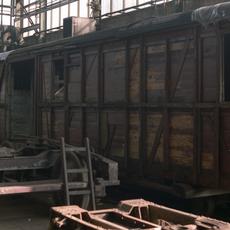 Der Einheits-Packwagen in der ersten Aufarbeitungsstufe in der Bahnwerkstatt Klostermansfeld.