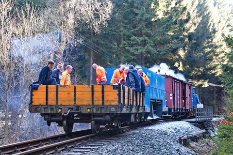 Abfahrt des Bauzuges zurück nach Jöhstadt. | 07.04.2018 | Foto: Jörg Müller Abfahrt des Bauzuges zurück nach Jöhstadt.