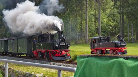 Modell trifft auf Vorbild - diese Fotosituation konnte an allen drei Festtagen jeweils rund 20 Mal mit verschiedenen Lokomotiven eingefangen werden.