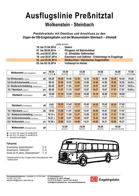Fahrplan der Ausflugsline Preßnitztal 2014