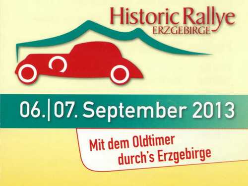 Logo der Veranstaltung „Historic Rallye Erzgebirge“ 2013, die auf dem Bahnhof Jöhstadt Zwischenstation machen wird.