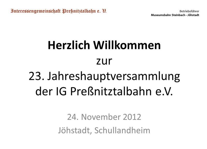 Begrüßungsseite zur Tagesordnung der JHV 2012