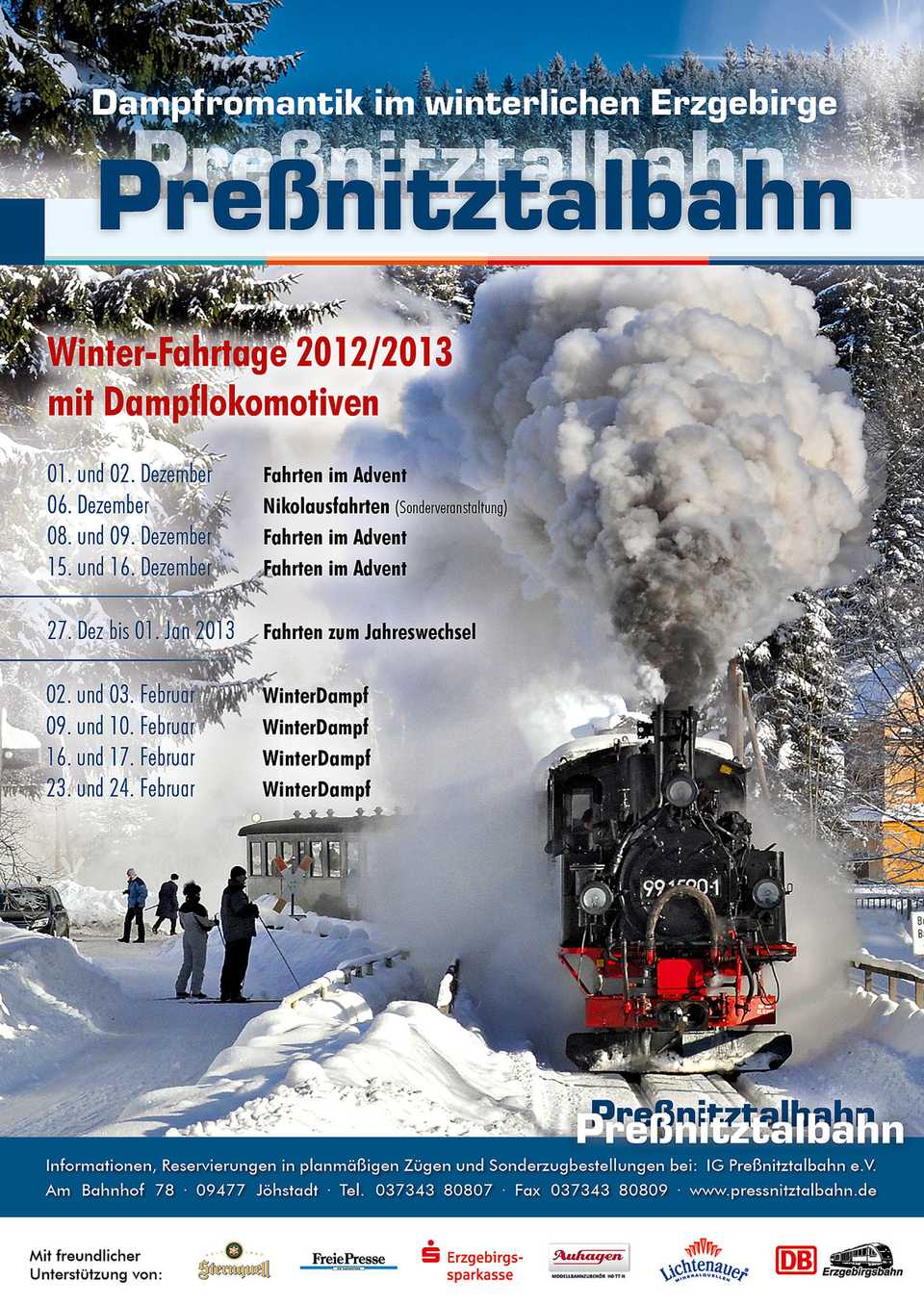 Veranstaltungsposter der Preßnitztalbahn 1. Dezember 2012 bis 24. Februar 2013