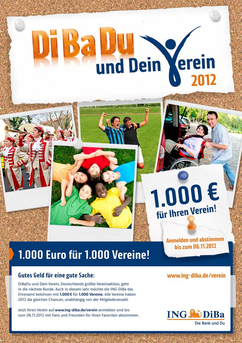 Aufruf der ING DiBa zur Aktion „1.000 Euro für 1.000 Vereine!“