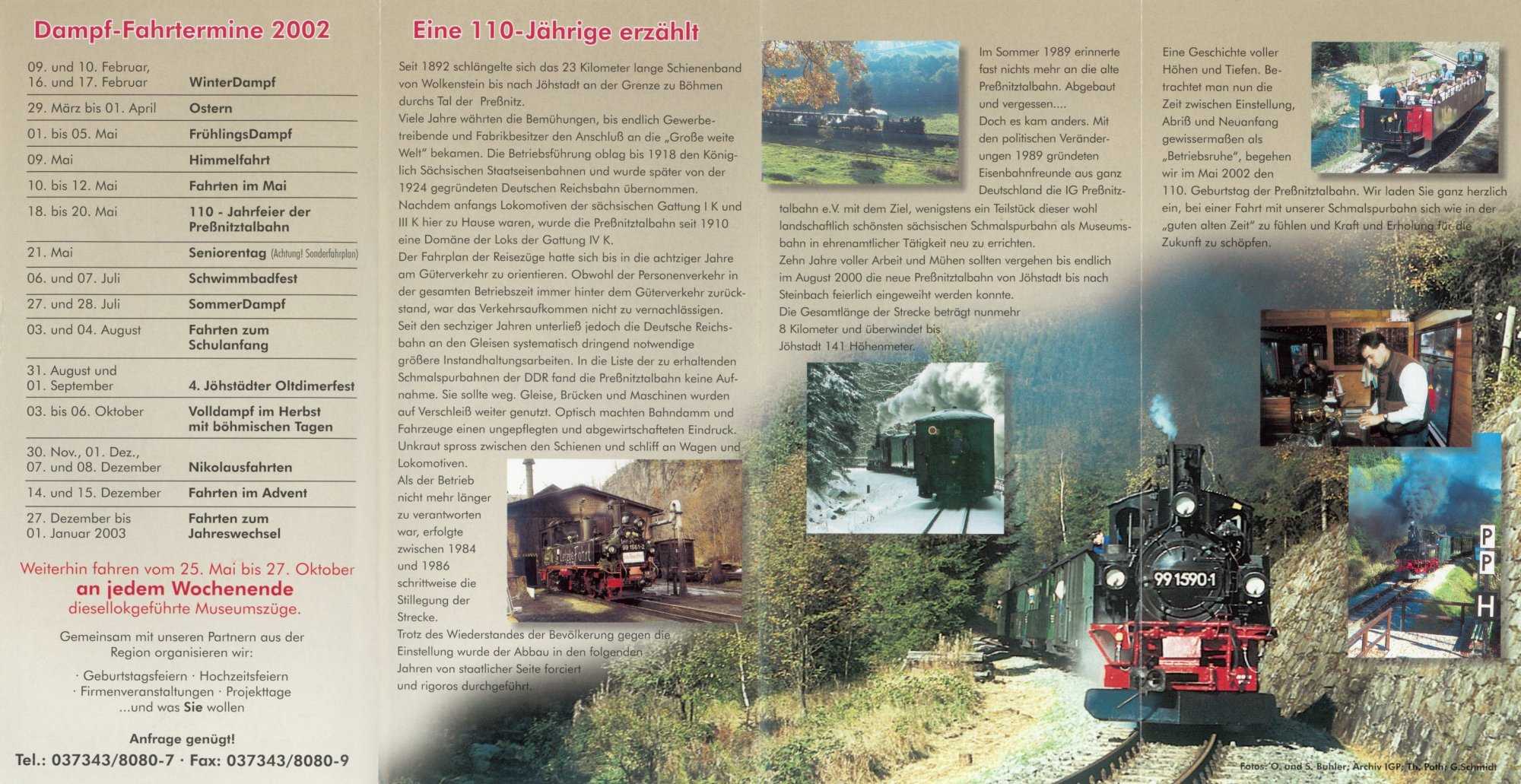 Jahres- und Veranstaltungsflyer Preßnitztalbahn 2002