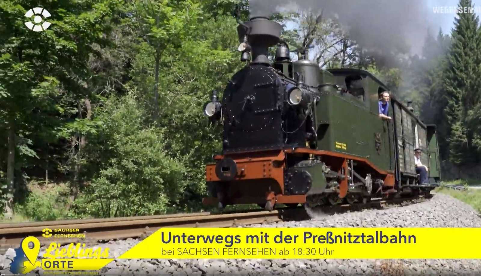 Screenshot vom Beitrag von Sachsen Fernsehen Vogtland von einer Sommertour bei der Preßnitztalbahn