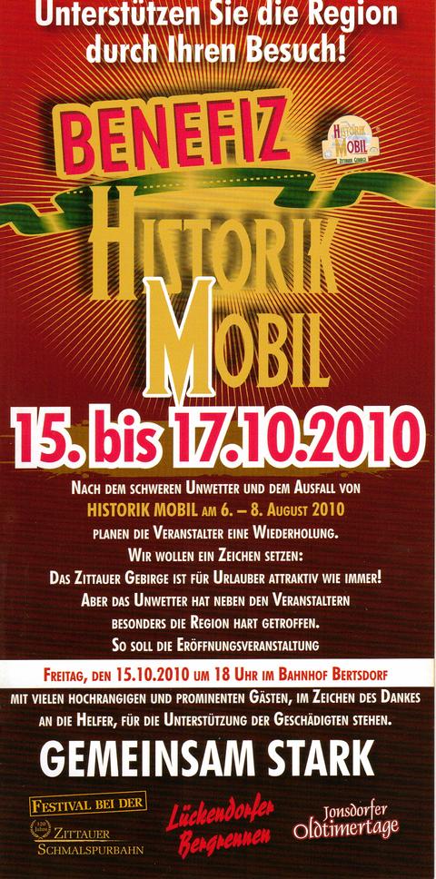 Veranstaltungsankündigungsflyer Benefiz-HistorikMobil 2010