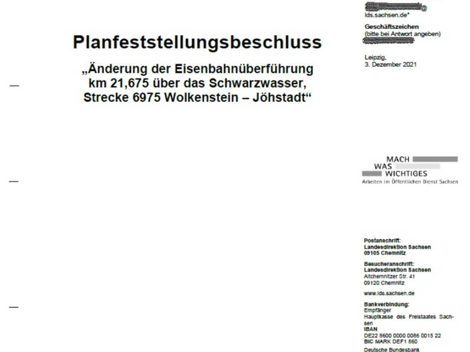Titelseite zum Planfeststellungsbeschluss der Landesdirektion Sachsen.