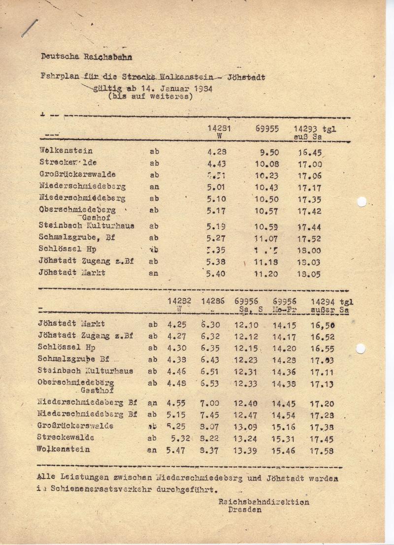 Fahrplan für die Personenbeförderung gültig ab 14. Januar 1984.