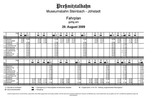 Fahrplanaushang für den 29. August 2009.