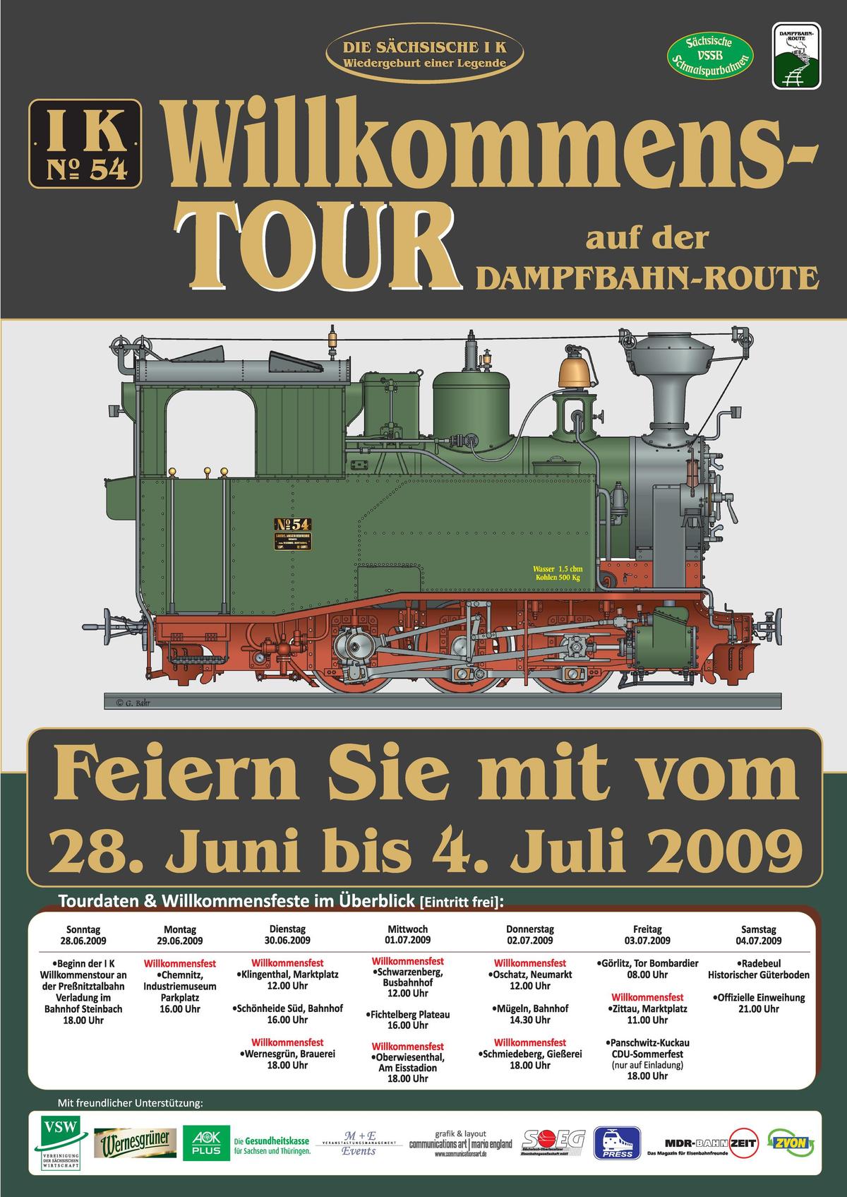 Die Tourdaten der Willkommenstour auf einem Blick. Start ist am Sonntag, 28. Juni um 18 Uhr in Steinbach bei der Preßnitztalbahn.