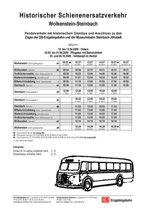 Fahrplan für den „Historischen Schienenersatzverkehr“ zu Ostern 2009.