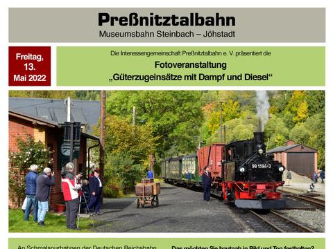 Veranstaltungsankündigung Fotoveranstaltung „Güterzugeinsätze mit Dampf und Diesel“ 13. Mai 2022