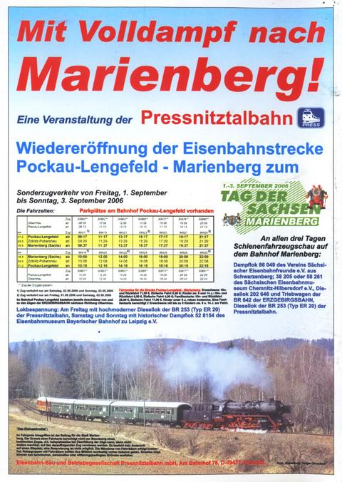 Fahrplan und Ankündigung der Dampfzugfahrten zum Tag der Sachsen in Marienberg