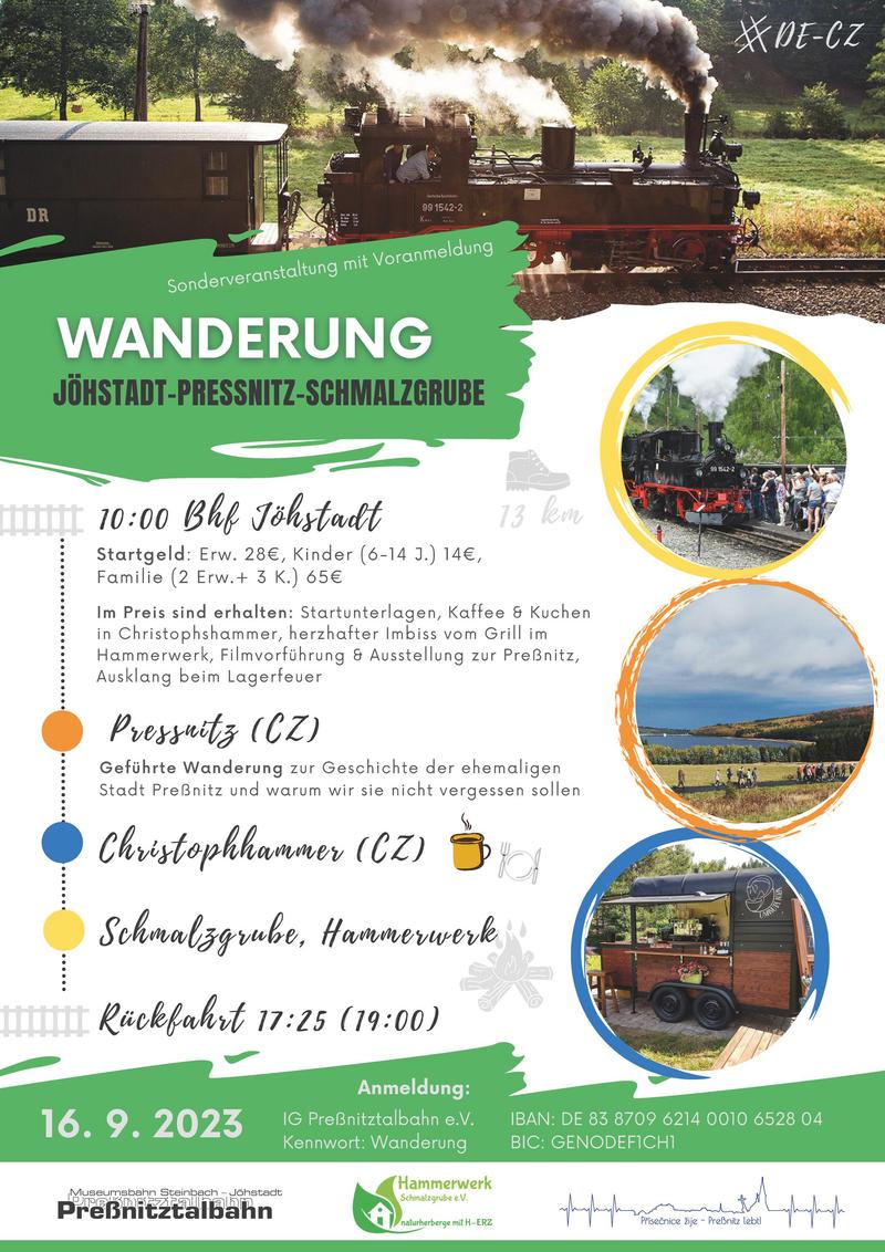 Veranstaltungsankündigung 16.September 2023: Wanderung Jöhstadt - Preßnitz-Staudamm - Schmalzgrube