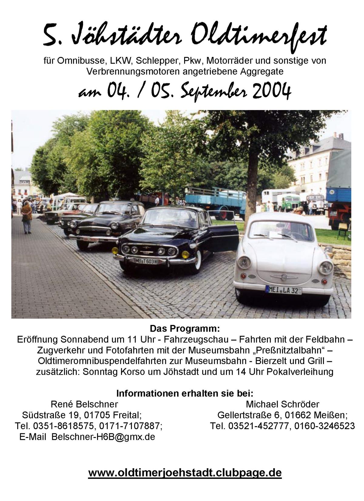 Vorankündigung: 5. Jöhstädter Oldtimerfest am 4. & 5. September 2004