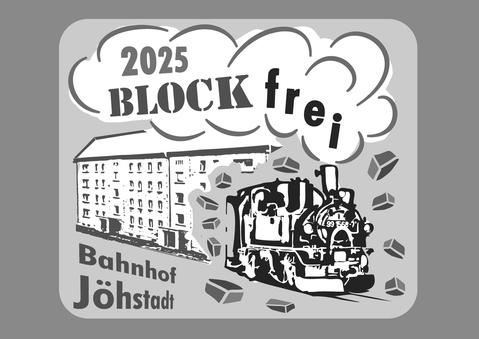 Logo zur Spendenaktion „Bahnhof Jöhstadt BLOCKfrei“