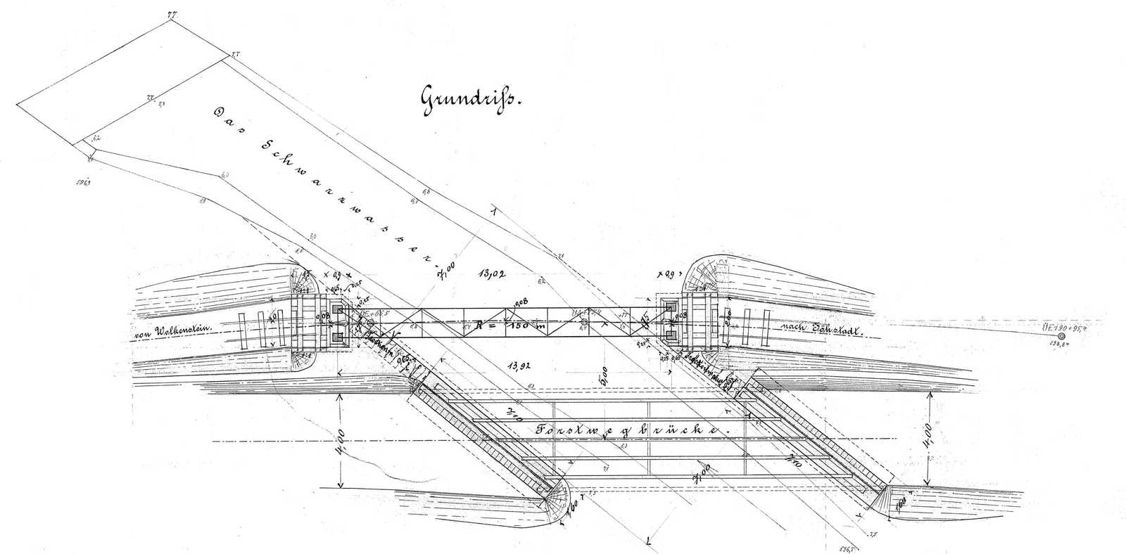 Draufsicht der Brücke (Zeichnungsstand 4. Mai 1891).