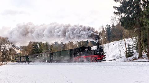 Am ersten Tag des Jahres 2015 verließ 99 1590-1 mit ihrem Zug Schmalzgrube.